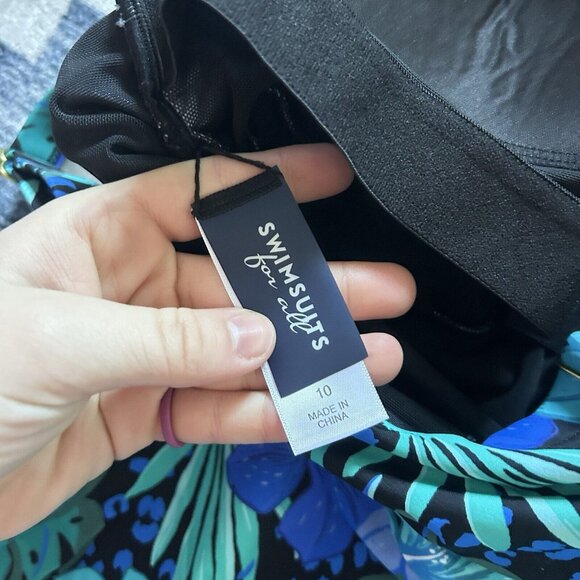 Swimsuits For All Women's Plus Sz 10 High Neck Wrap Swimdress Blue Hawaiian - Picture 7 of 7